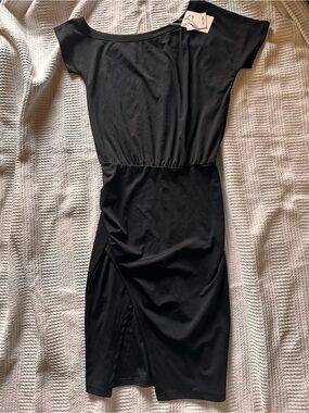 Grace Karin Black Bodycon Short Sleeve Ruched Waist Slit